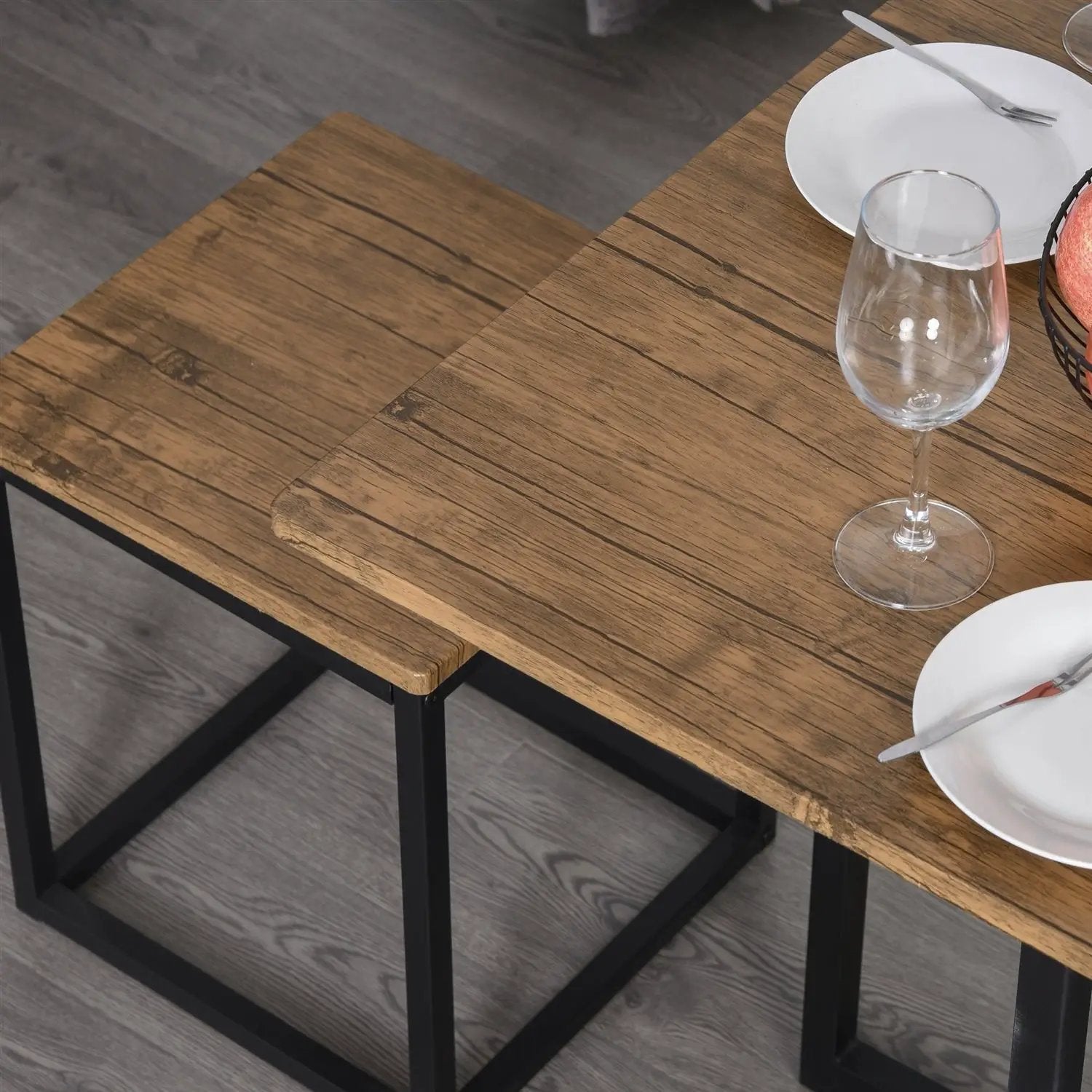 Farmhouse 5 Piece Square Walnut Wood Steel Kitchen Dining Set by HomePacific