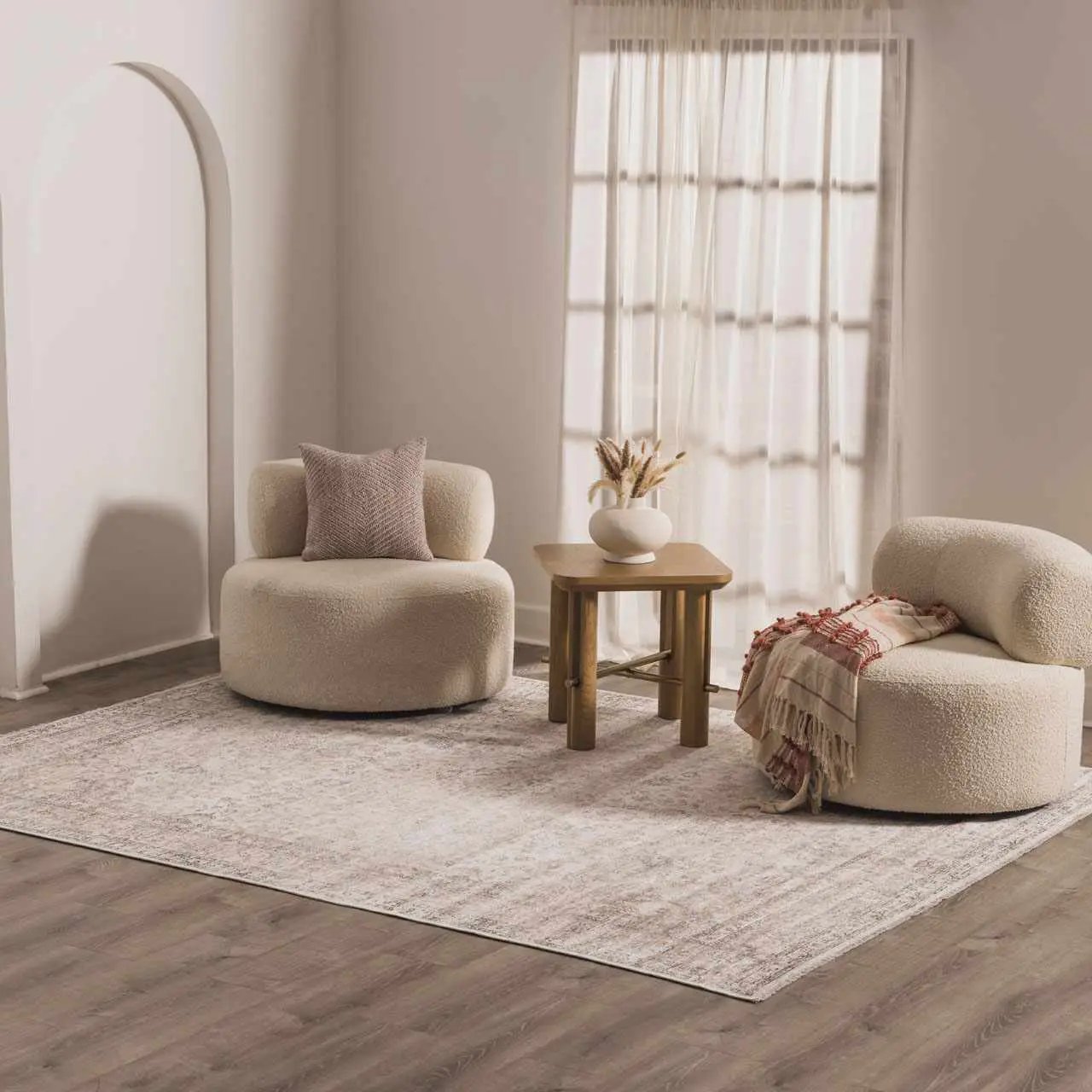 Cream Holi-2301 Washable Area Rug by Boutique Rugs