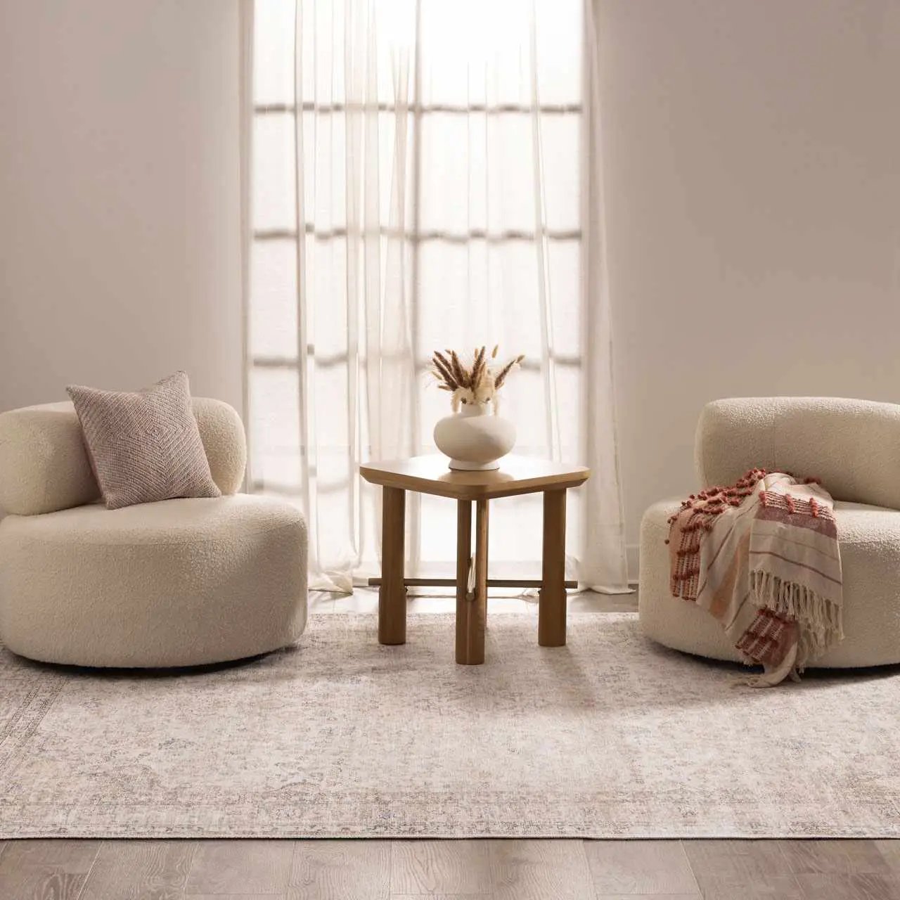 Cream Holi-2301 Washable Area Rug by Boutique Rugs