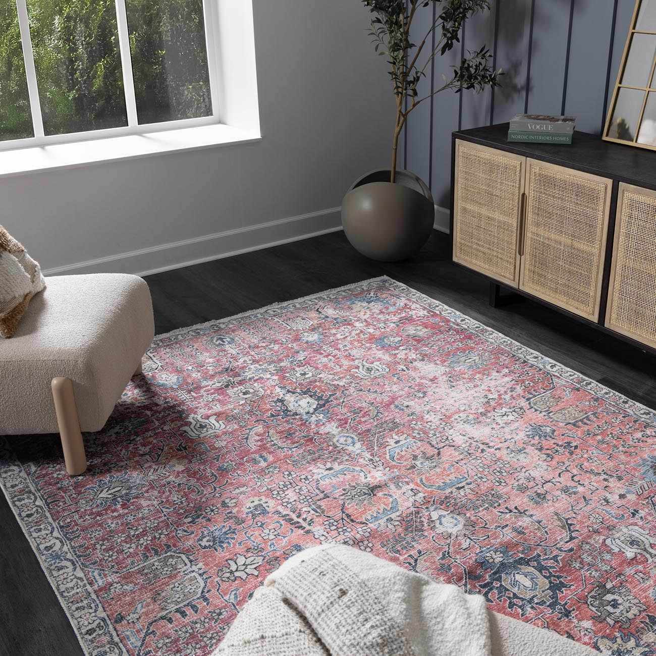Burgundy Holi-2303 Washable Area Rug by Boutique Rugs