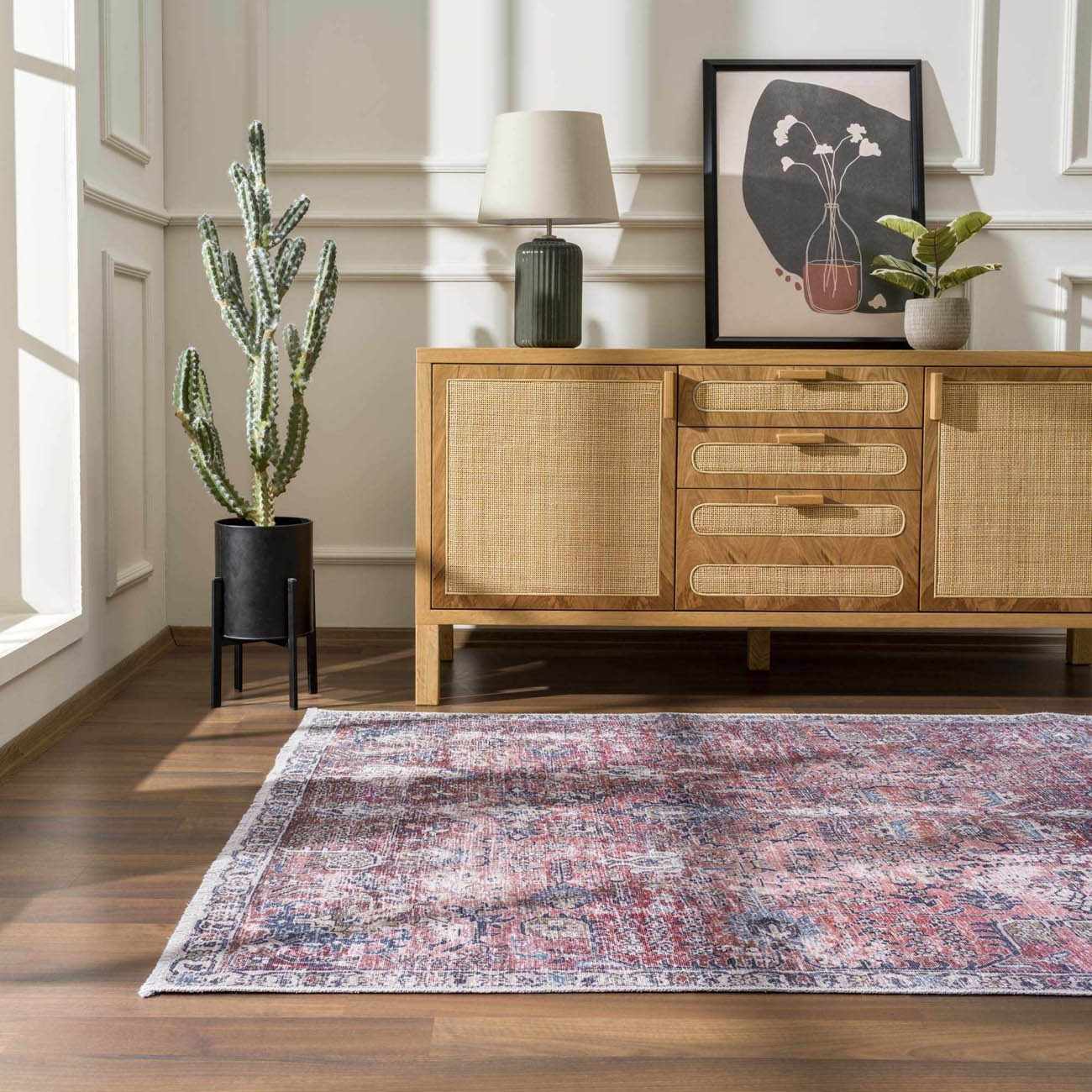 Burgundy Holi-2303 Washable Area Rug by Boutique Rugs