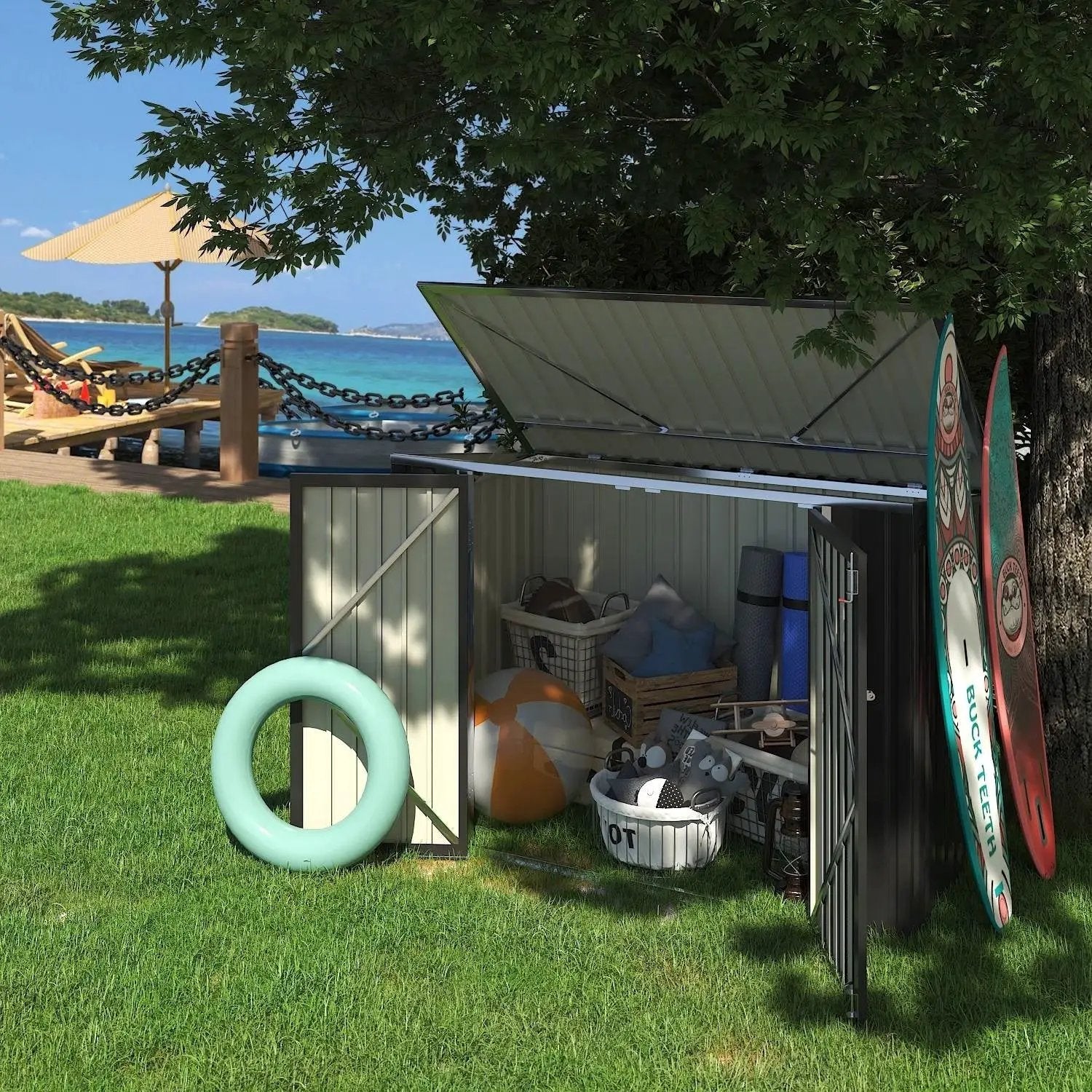 Outdoor Black Grey Galvanized Steel Garbage Trash Can Storage Shed by HomePacific