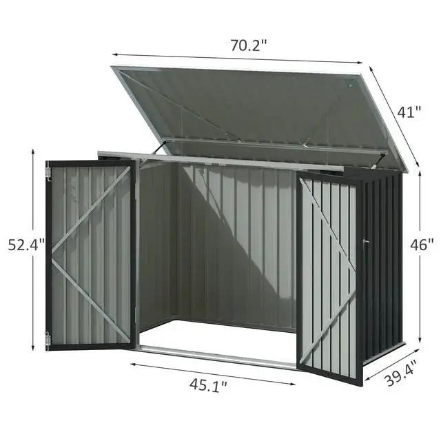 Outdoor Black Grey Galvanized Steel Garbage Trash Can Storage Shed by HomePacific