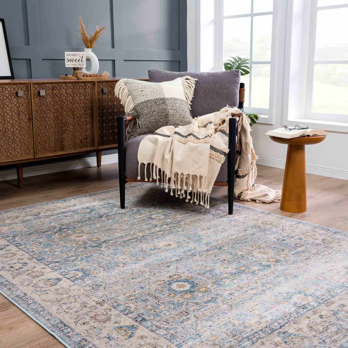 Anana Silver Blue & Beige Area Rug - Clearance by Boutique Rugs