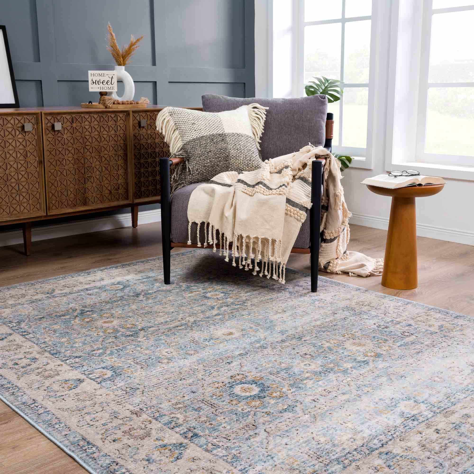 Anana Silver Blue & Beige Area Rug - Clearance by Boutique Rugs