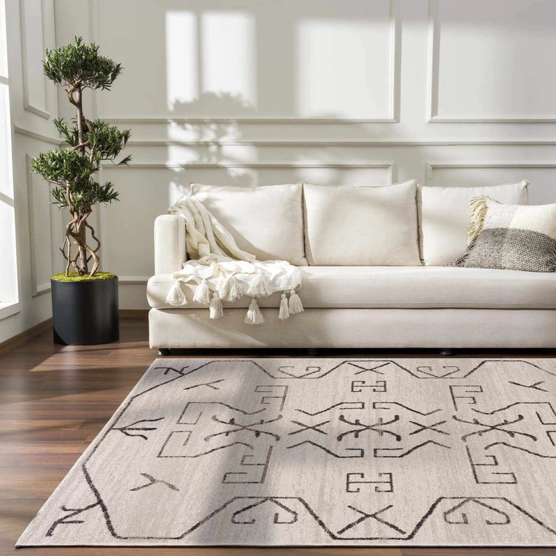 Azzan Cream & Charcoal Area Rug - Clearance by Boutique Rugs