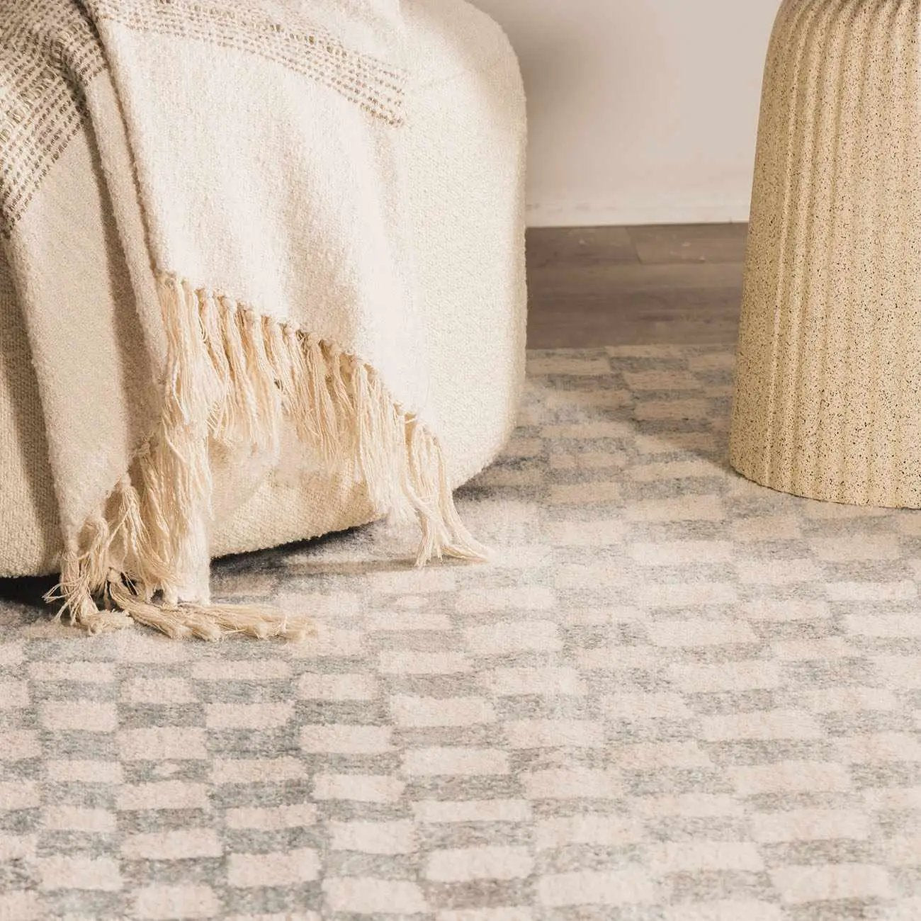 Benjy Cream & Light Blue Checkered Area Rug by Boutique Rugs