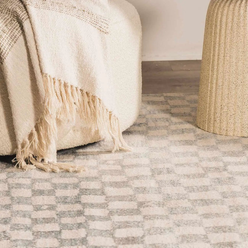 Benjy Cream & Light Blue Checkered Area Rug by Boutique Rugs
