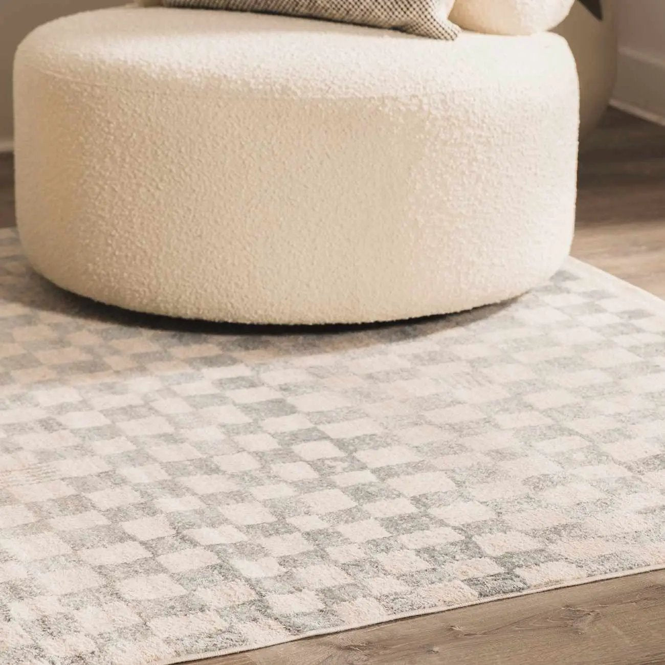 Benjy Cream & Light Blue Checkered Area Rug by Boutique Rugs