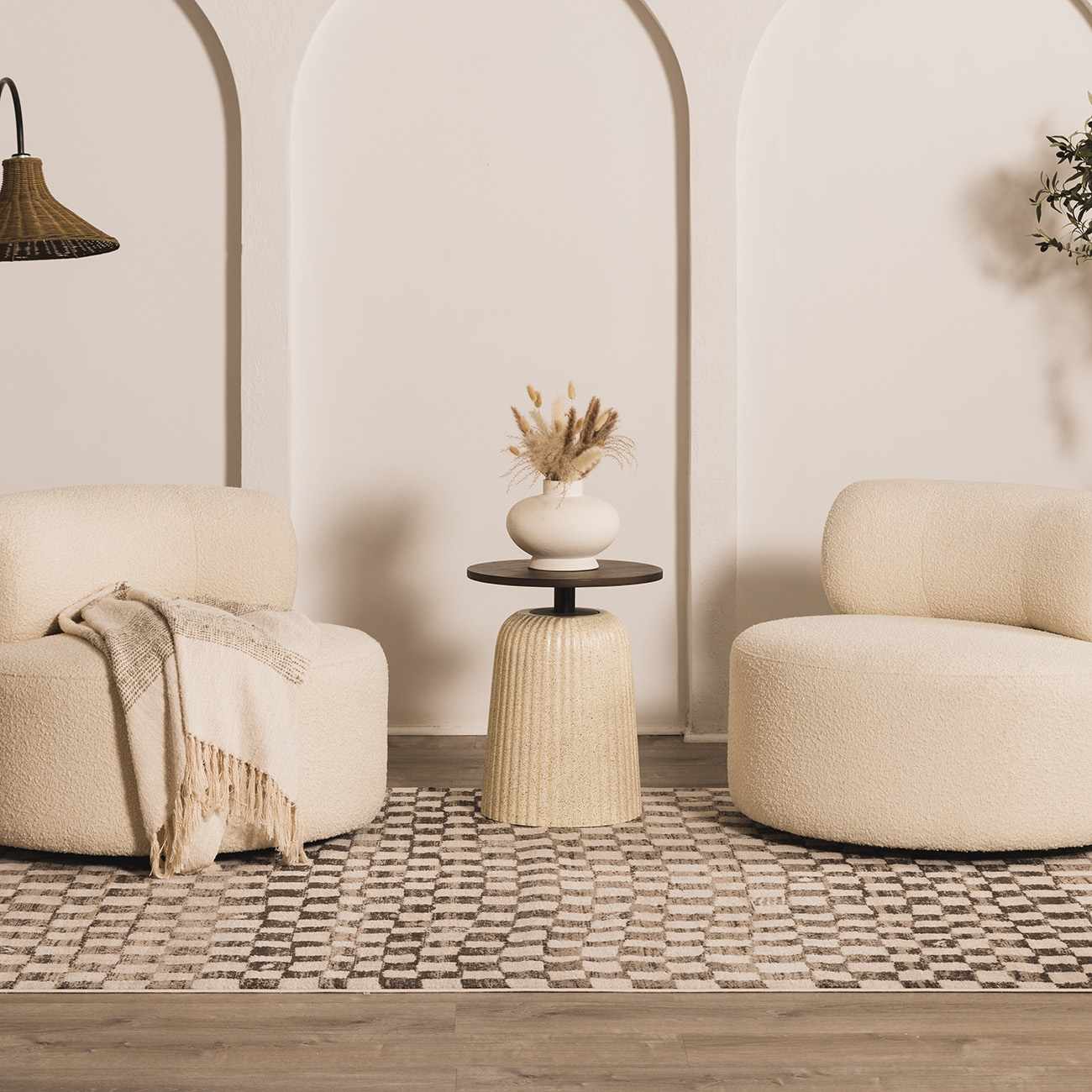 Benjy Cream & Charcoal Checkered Area Rug by Boutique Rugs