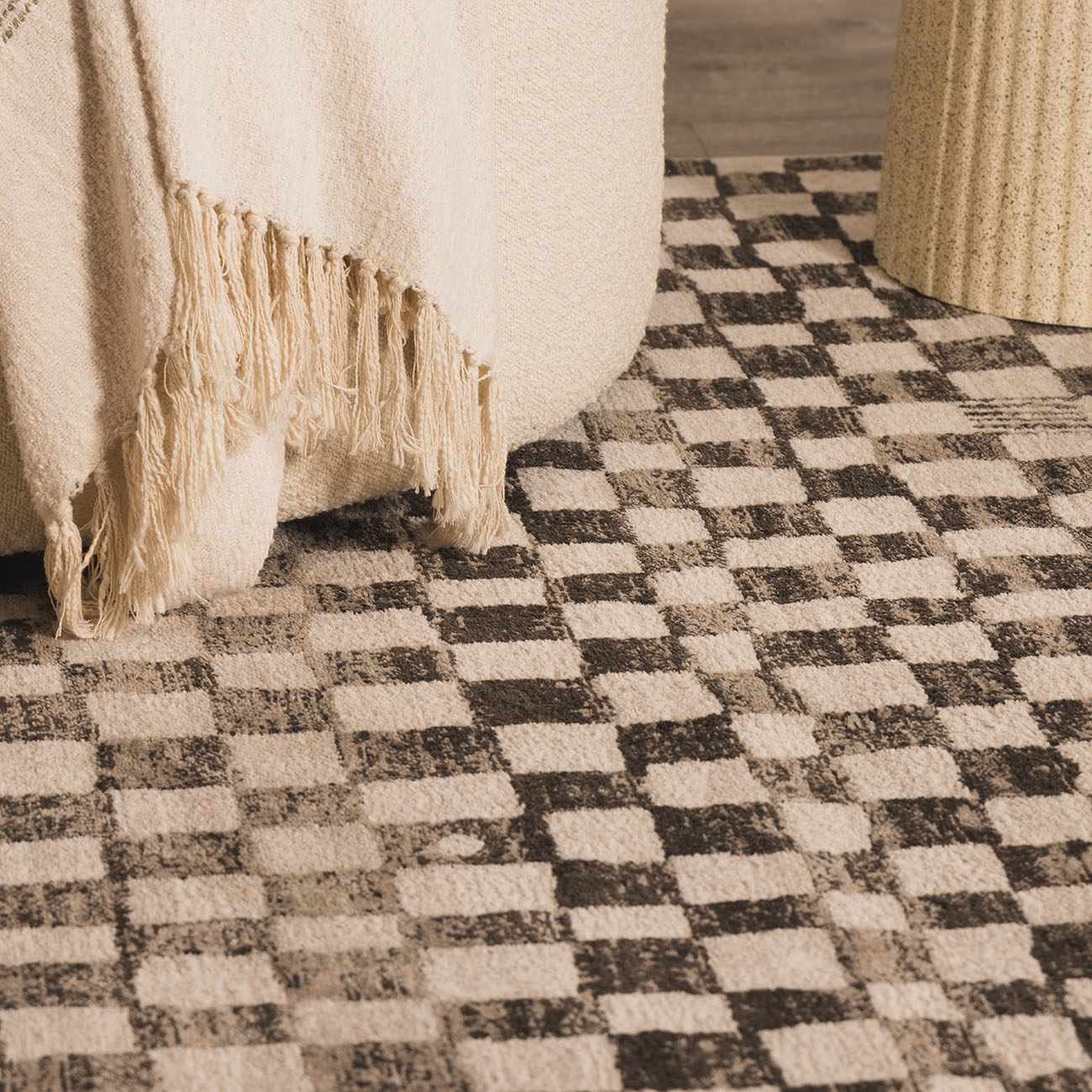 Benjy Cream & Charcoal Checkered Area Rug by Boutique Rugs