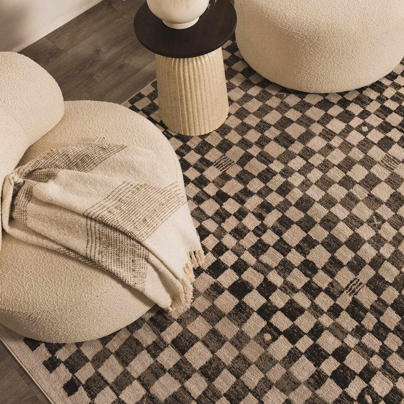 Benjy Cream & Charcoal Checkered Area Rug by Boutique Rugs