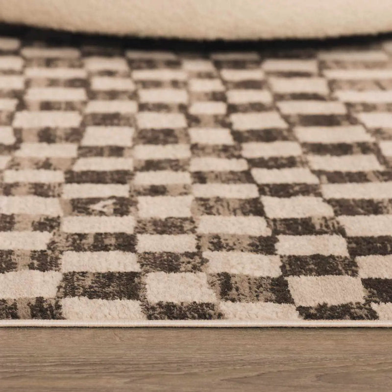 Benjy Cream & Charcoal Checkered Area Rug by Boutique Rugs