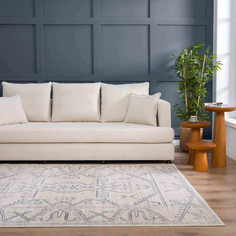 Divya Cream & Silver Blue Area Rug - Clearance by Boutique Rugs