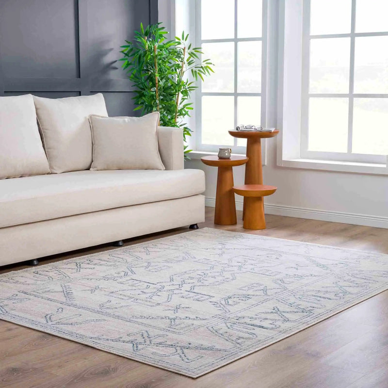 Divya Cream & Silver Blue Area Rug - Clearance by Boutique Rugs