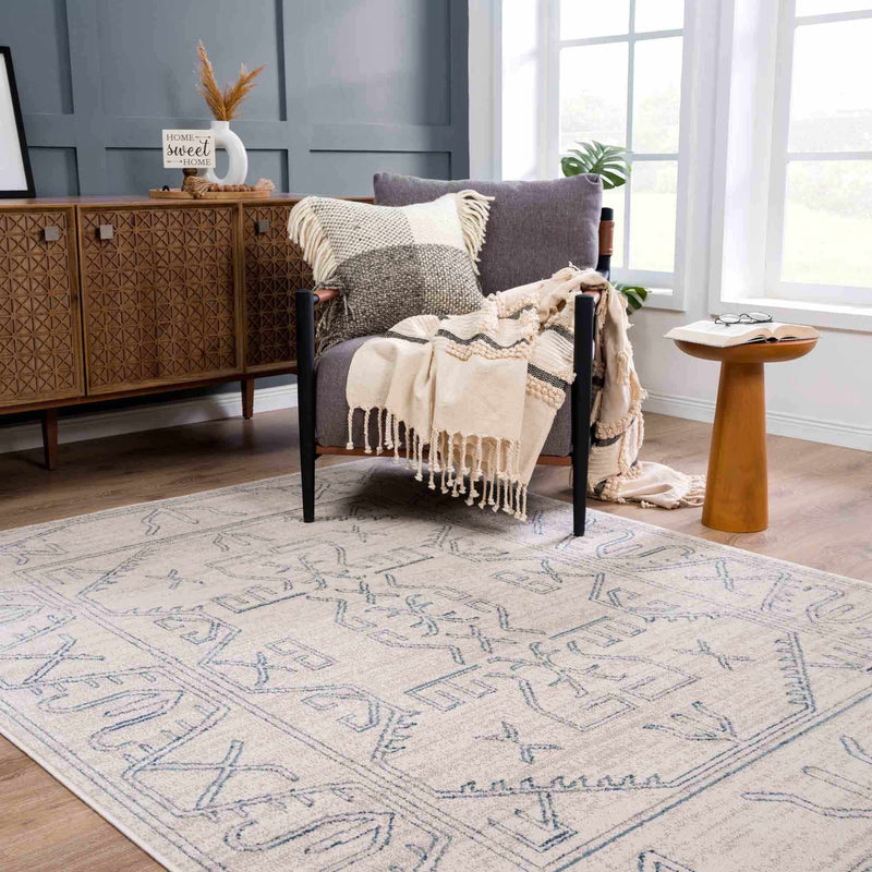 Divya Cream & Silver Blue Area Rug - Clearance by Boutique Rugs
