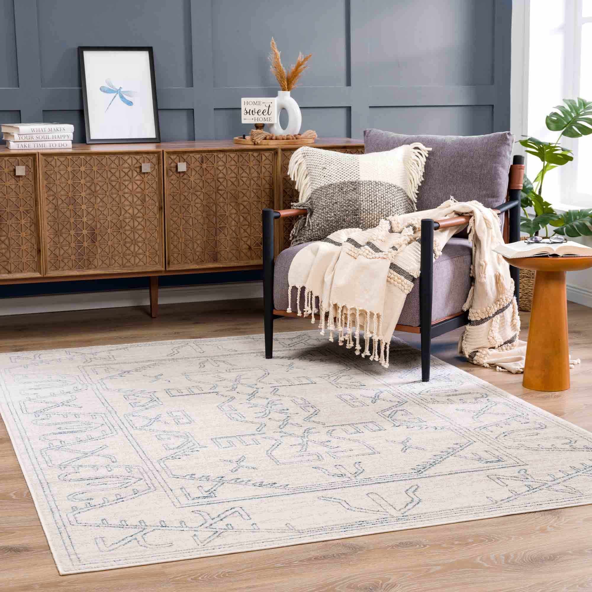Divya Cream & Silver Blue Area Rug - Clearance by Boutique Rugs