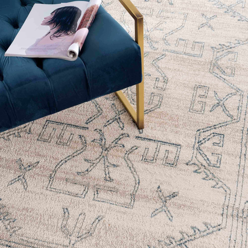 Divya Cream & Silver Blue Area Rug - Clearance by Boutique Rugs