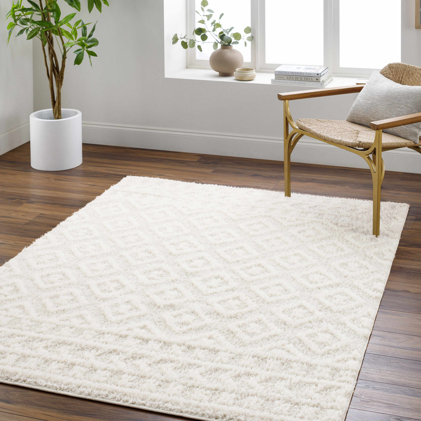 Eivin Cream Diamonds Plush Rug by Boutique Rugs