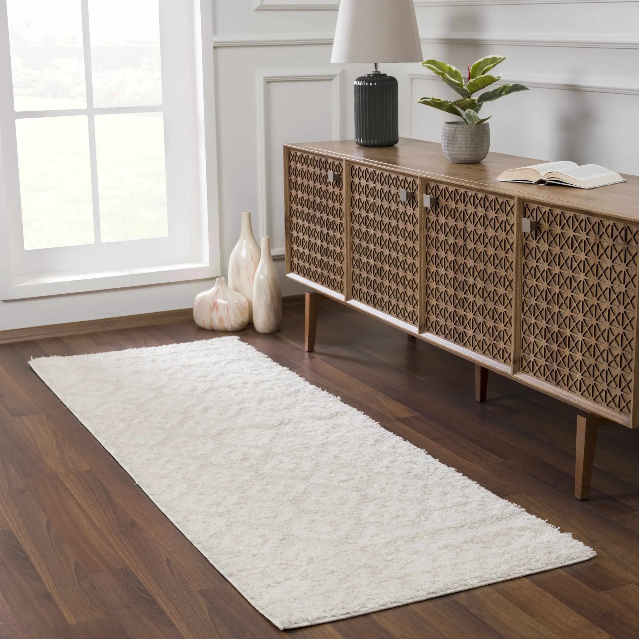 Eivin Cream Diamonds Plush Rug by Boutique Rugs