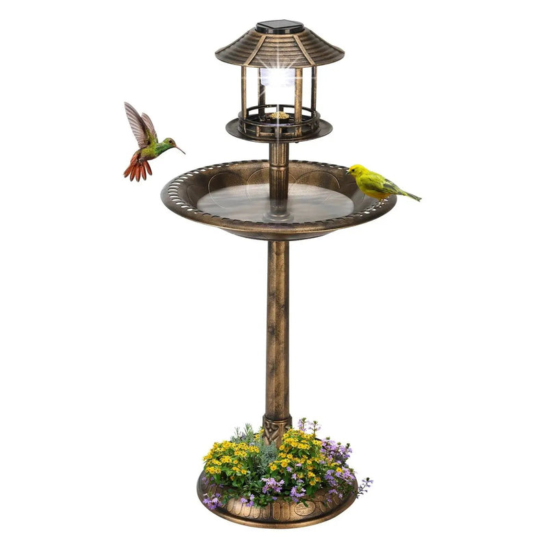 Outdoor Garden Birdbath in Bronze Finish with Solar Light by HomePacific