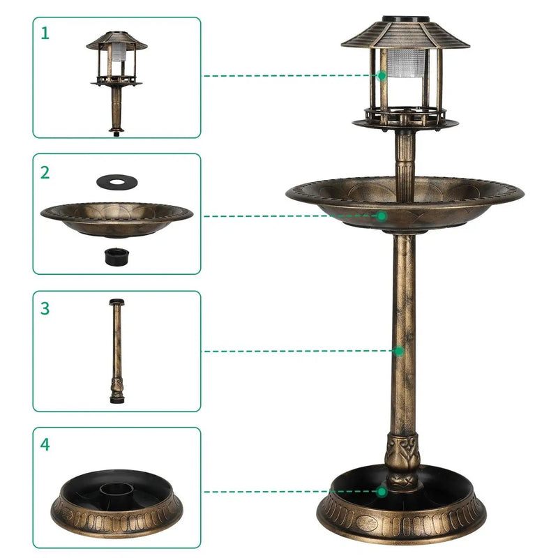 Outdoor Garden Birdbath in Bronze Finish with Solar Light by HomePacific