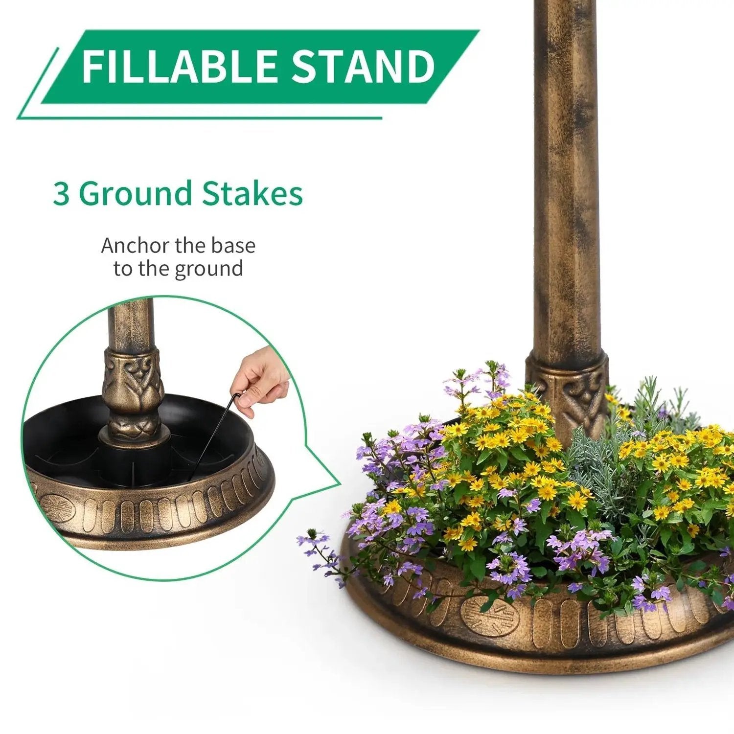 Outdoor Garden Birdbath in Bronze Finish with Solar Light by HomePacific