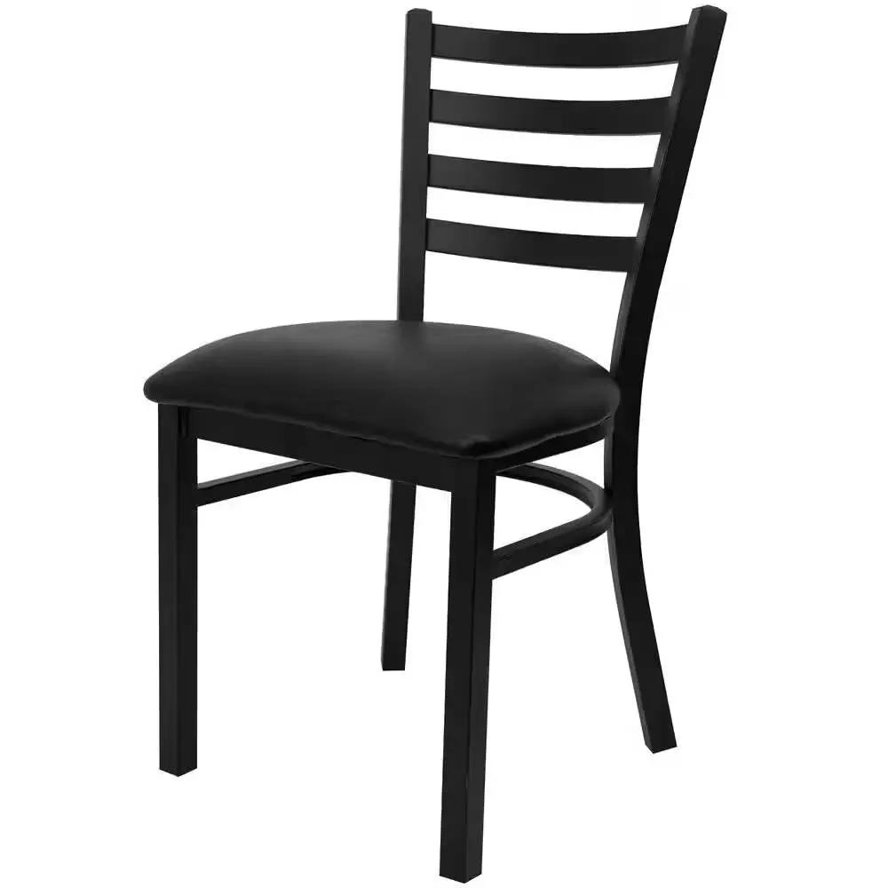 Black Metal Dining Chair with Slatted Back and Vinyl Seat by HomePacific
