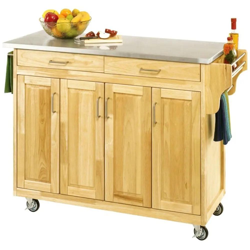 Stainless Steel Top Wooden Kitchen Cart Island with Casters by HomePacific