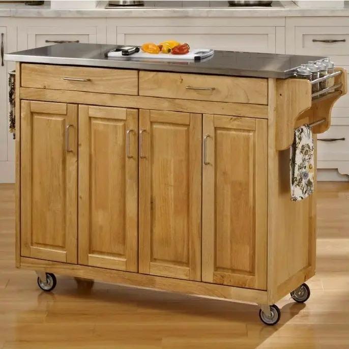 Stainless Steel Top Wooden Kitchen Cart Island with Casters by HomePacific