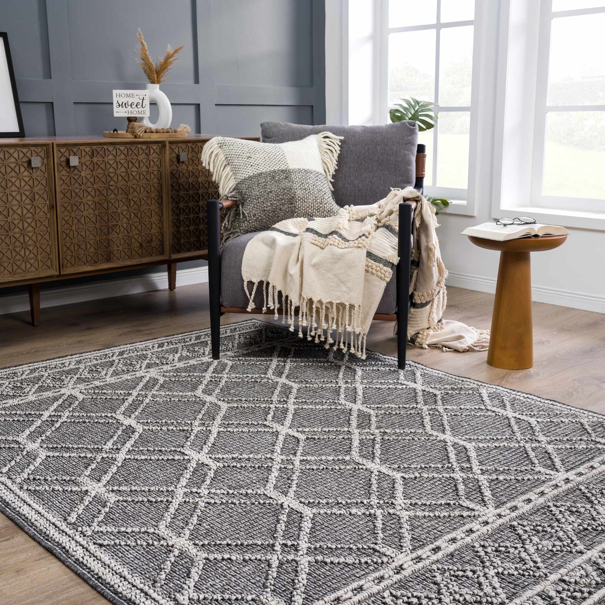 Diah Black & Bone Outdoor Area Rug - Clearance by Boutique Rugs