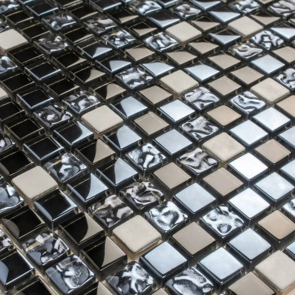 Blue 12x12 Glossy Textured Square Glass Metal Mosaic Tile (5 pack, 4.75 sq ft/case)