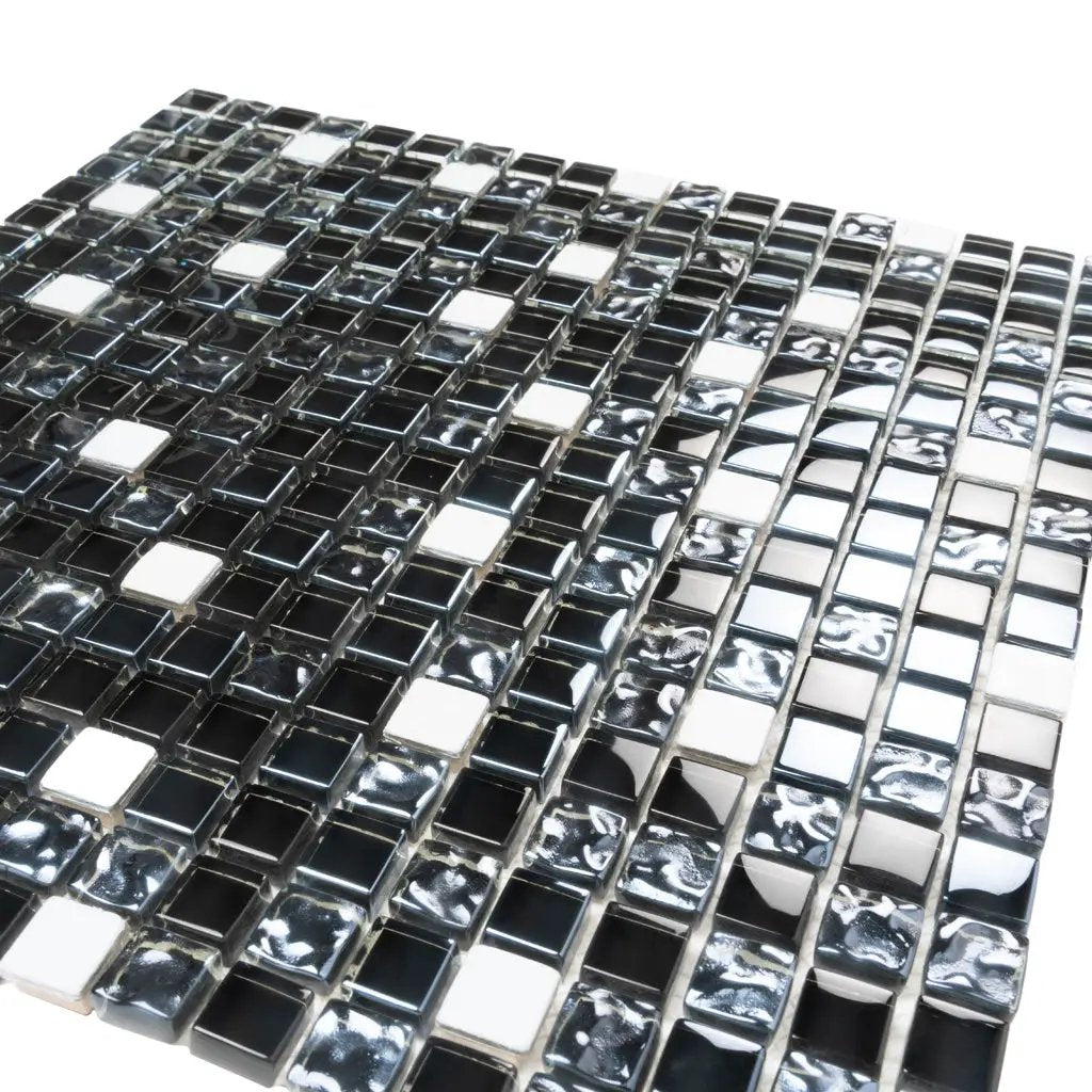 Blue 12x12 Glossy Textured Square Glass Metal Mosaic Tile (5 pack, 4.75 sq ft/case) by Apollo Tile