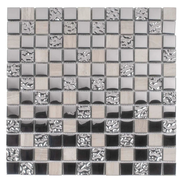Light Gray 12x12 Polished Textured Square Glass Stone Mosaic Tile (5 pack, 4.75 sq ft/case), photo 2 of 5