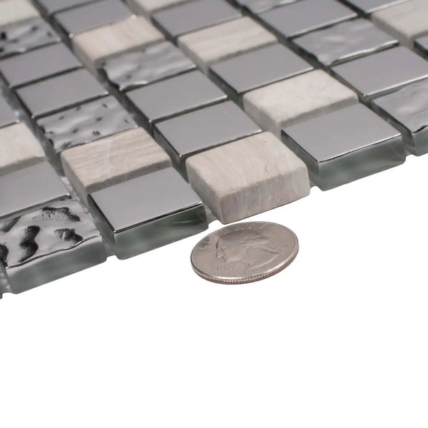 Light Gray 12x12 Polished Textured Square Glass Stone Mosaic Tile (5 pack, 4.75 sq ft/case)