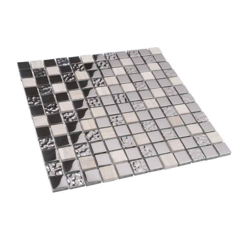 Light Gray 12x12 Polished Textured Square Glass Stone Mosaic Tile (5 pack, 4.75 sq ft/case) by Apollo Tile