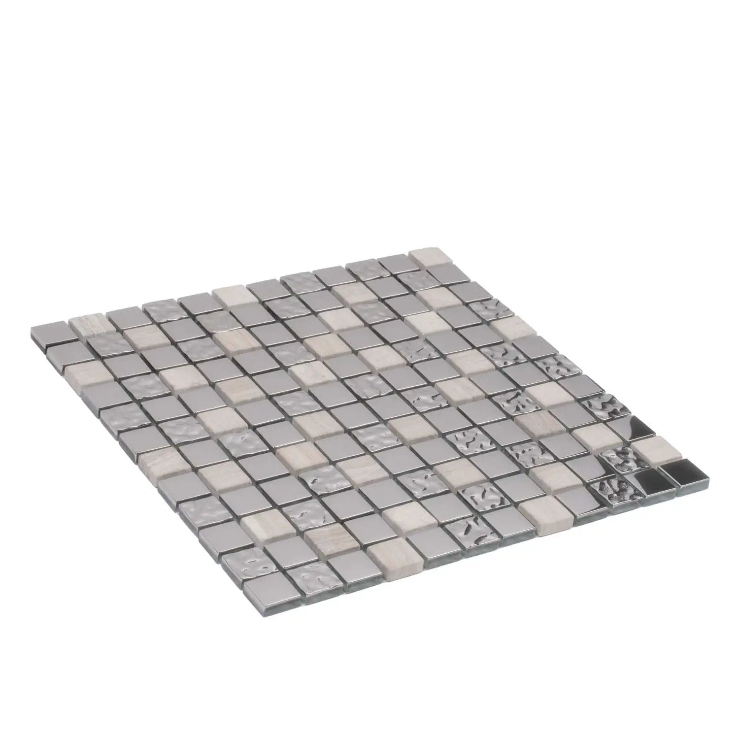 Light Gray 12x12 Polished Textured Square Glass Stone Mosaic Tile (5 pack, 4.75 sq ft/case) by Apollo Tile