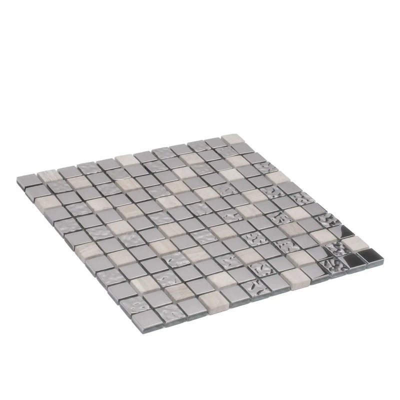 Light Gray 12x12 Polished Textured Square Glass Stone Mosaic Tile (5 pack, 4.75 sq ft/case) by Apollo Tile