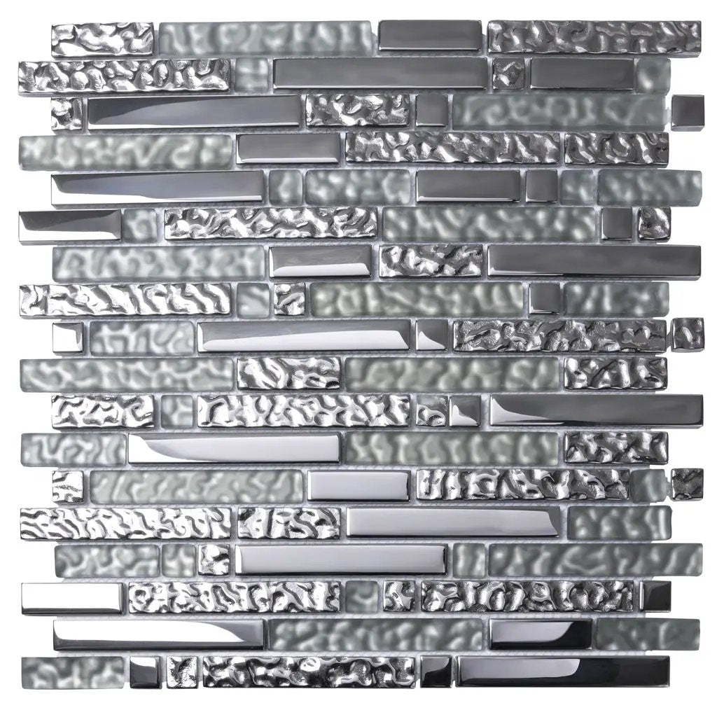 Silver 12x12 Glossy Matte Linear Glass Mosaic Tile (5 pack, 4.79 sq ft/case) by Apollo Tile