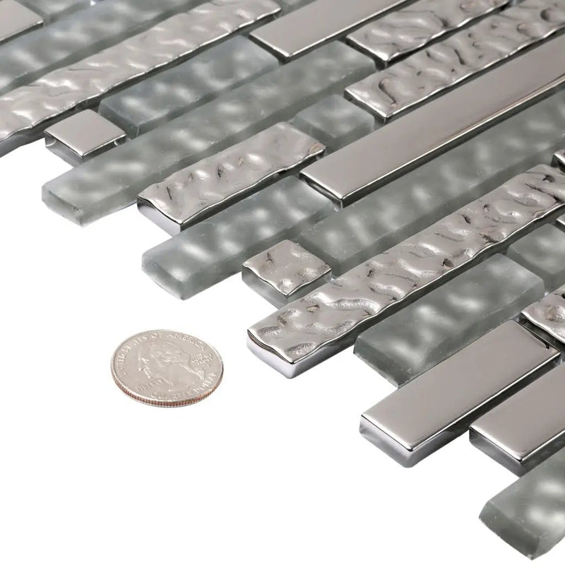 Silver 12x12 Glossy Matte Linear Glass Mosaic Tile (5 pack, 4.79 sq ft/case) by Apollo Tile