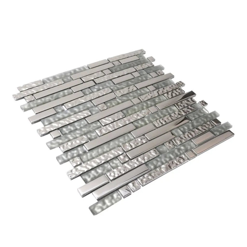 Silver 12x12 Glossy Matte Linear Glass Mosaic Tile (5 pack, 4.79 sq ft/case) by Apollo Tile
