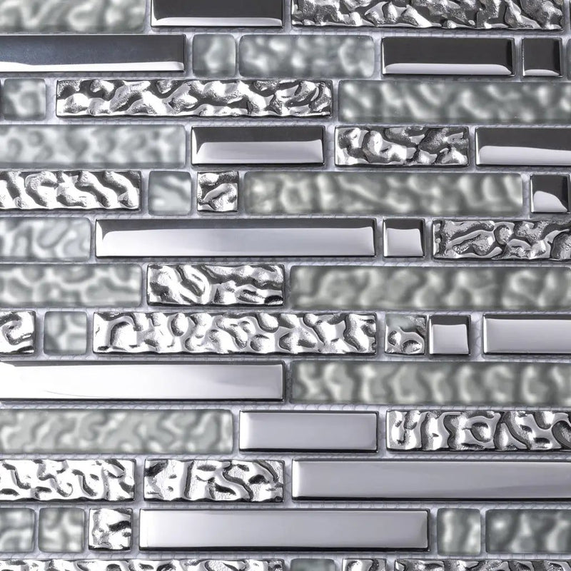 Silver 12x12 Glossy Matte Linear Glass Mosaic Tile (5 pack, 4.79 sq ft/case) by Apollo Tile