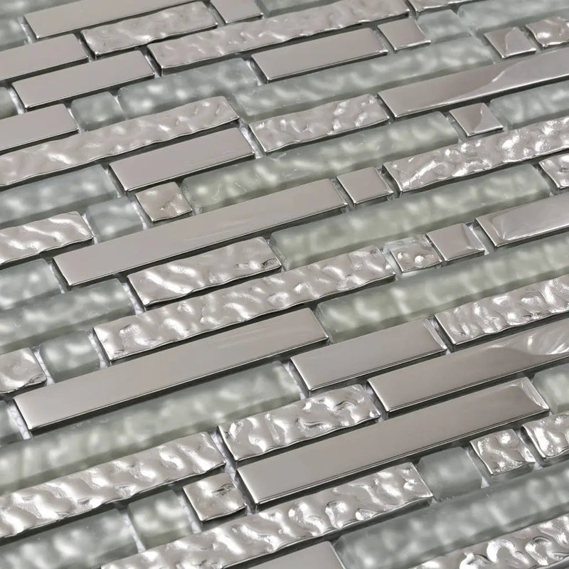 Silver 12x12 Glossy Matte Linear Glass Mosaic Tile (5 pack, 4.79 sq ft/case) by Apollo Tile