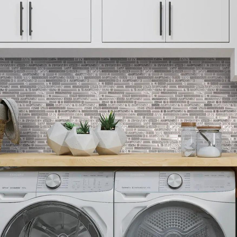Silver 12x12 Glossy Matte Linear Glass Mosaic Tile (5 pack, 4.79 sq ft/case) by Apollo Tile