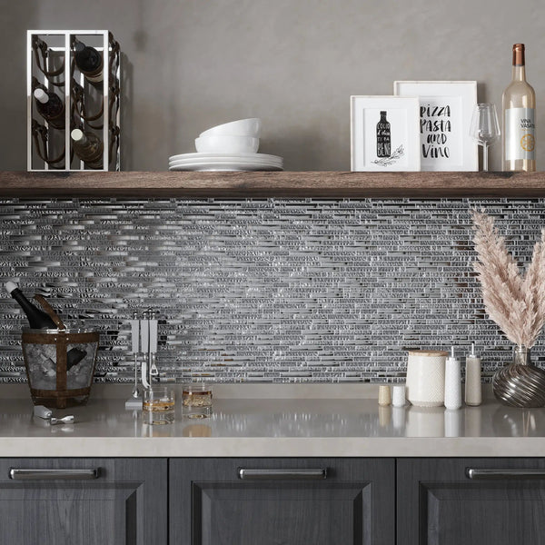 Silver 12x12 Glossy Matte Linear Glass Mosaic Tile (5 pack, 4.79 sq ft/case), photo 2 of 9