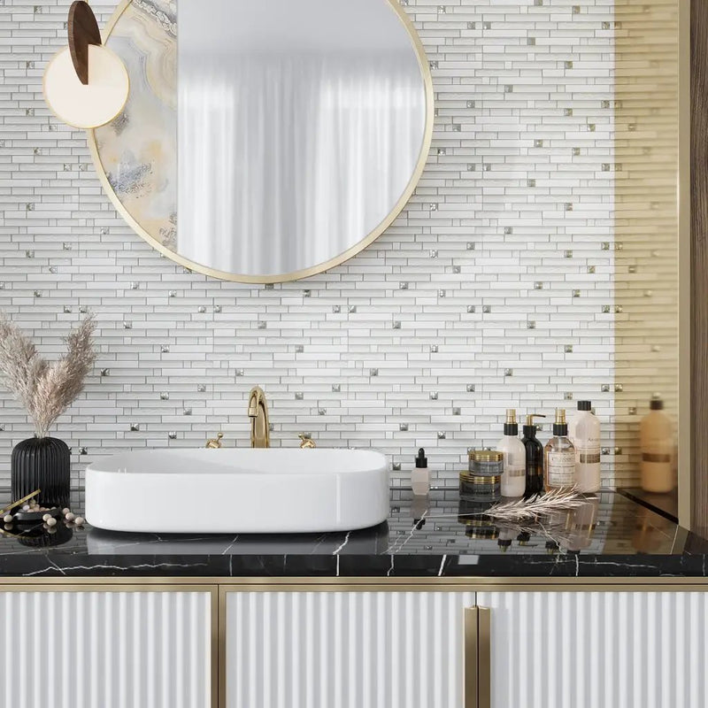 White 12x12 Glossy Matte Brick Glass Mosaic Tile (5 pack, 4.83 sq ft/case) by Apollo Tile
