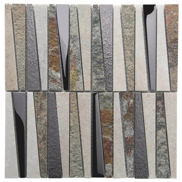 White Brown 12x12 Polished Textured Trapezium Glass Stone Mosaic Tile (5 pack, 4.83 sq ft/case), photo 2 of 6