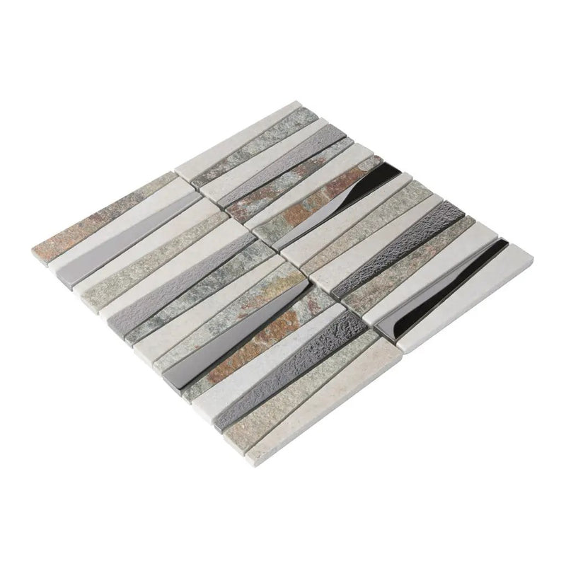 White Brown 12x12 Polished Textured Trapezium Glass Stone Mosaic Tile (5 pack, 4.83 sq ft/case) by Apollo Tile