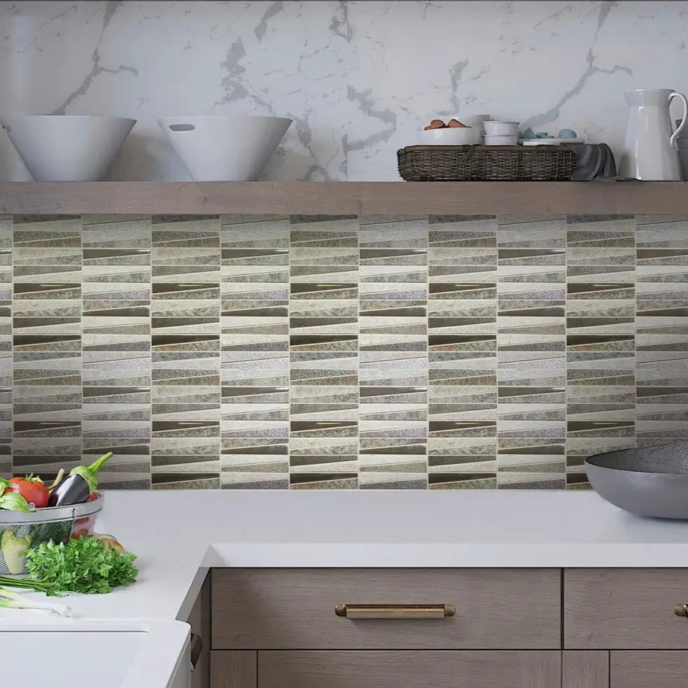 White Brown 12x12 Polished Textured Trapezium Glass Stone Mosaic Tile (5 pack, 4.83 sq ft/case) by Apollo Tile