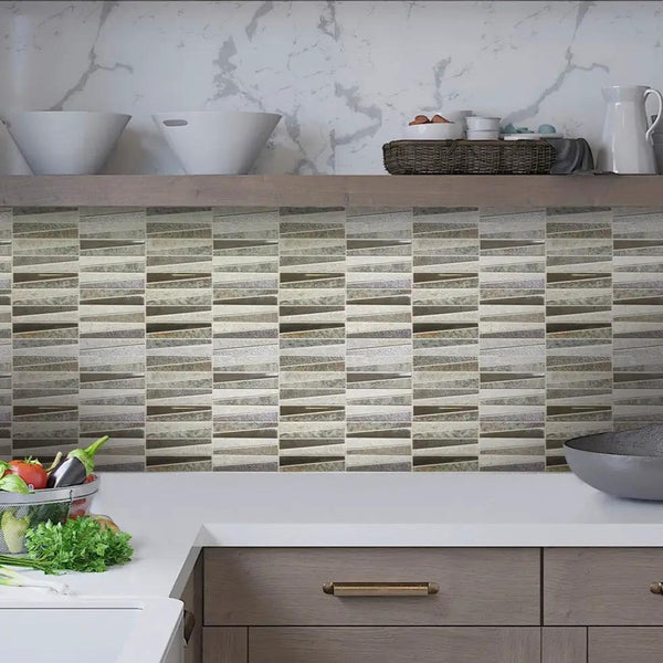 White Brown 12x12 Polished Textured Trapezium Glass Stone Mosaic Tile (5 pack, 4.83 sq ft/case)
